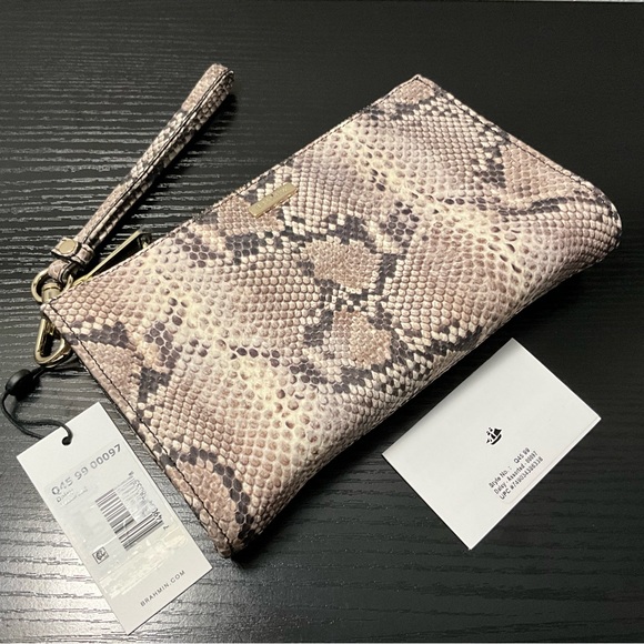 Brahmin Daisy BEIGE SANDCASTLE Snake Print Wristlet Cosmetic Clutch